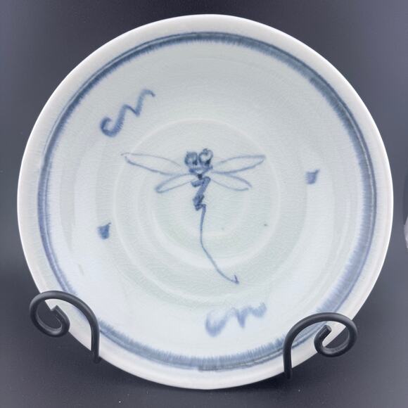Set of 2 Porcelain Plates – Blue & White Dragonfly Design, Crackle Glaze - Picture 1 of 9